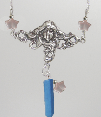 Sterling Silver Woman Maiden of the Morning Star Necklace With Turquoise And Pink MOP Stars